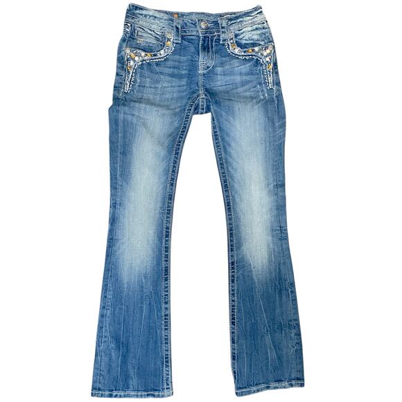 Miss Me blue low-rise flare jeans with rhinestone embellishments size 25 - Picture 3 of 7